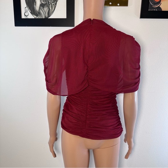 Amanda Uprichard x REVOLVE Evianna Top in Wine red sheer ruched off shoulder - Picture 6 of 7